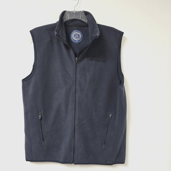 Life Is Good Vest Mens Size L Fleece Gray Full Zip Pockets Outdoors Classic - Picture 1 of 9